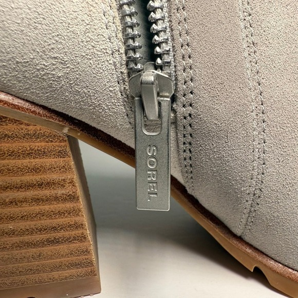 Sorel Peep Toe Booties Suede‎ Leather Block Heel Gray Ankle Boots Size 9.5 - Picture 6 of 6